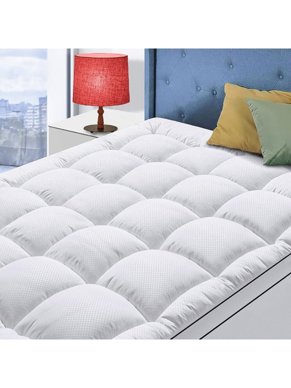 Cooling Extra Thick Full XL Mattress Topper for Back Pain Relief, Plush Pillow
